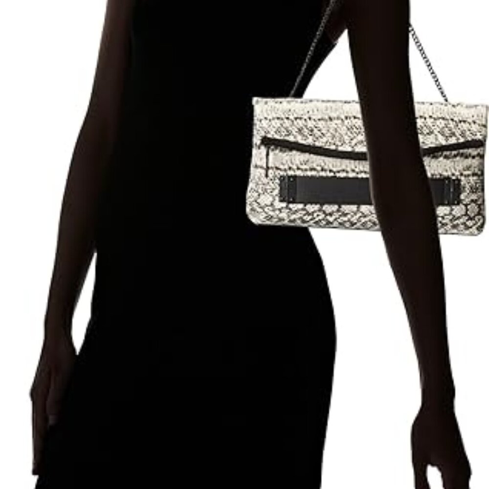 VINCE CAMUTO Leather Fold-Over Convertible Clutch Bag w/chain Strap NWT $148